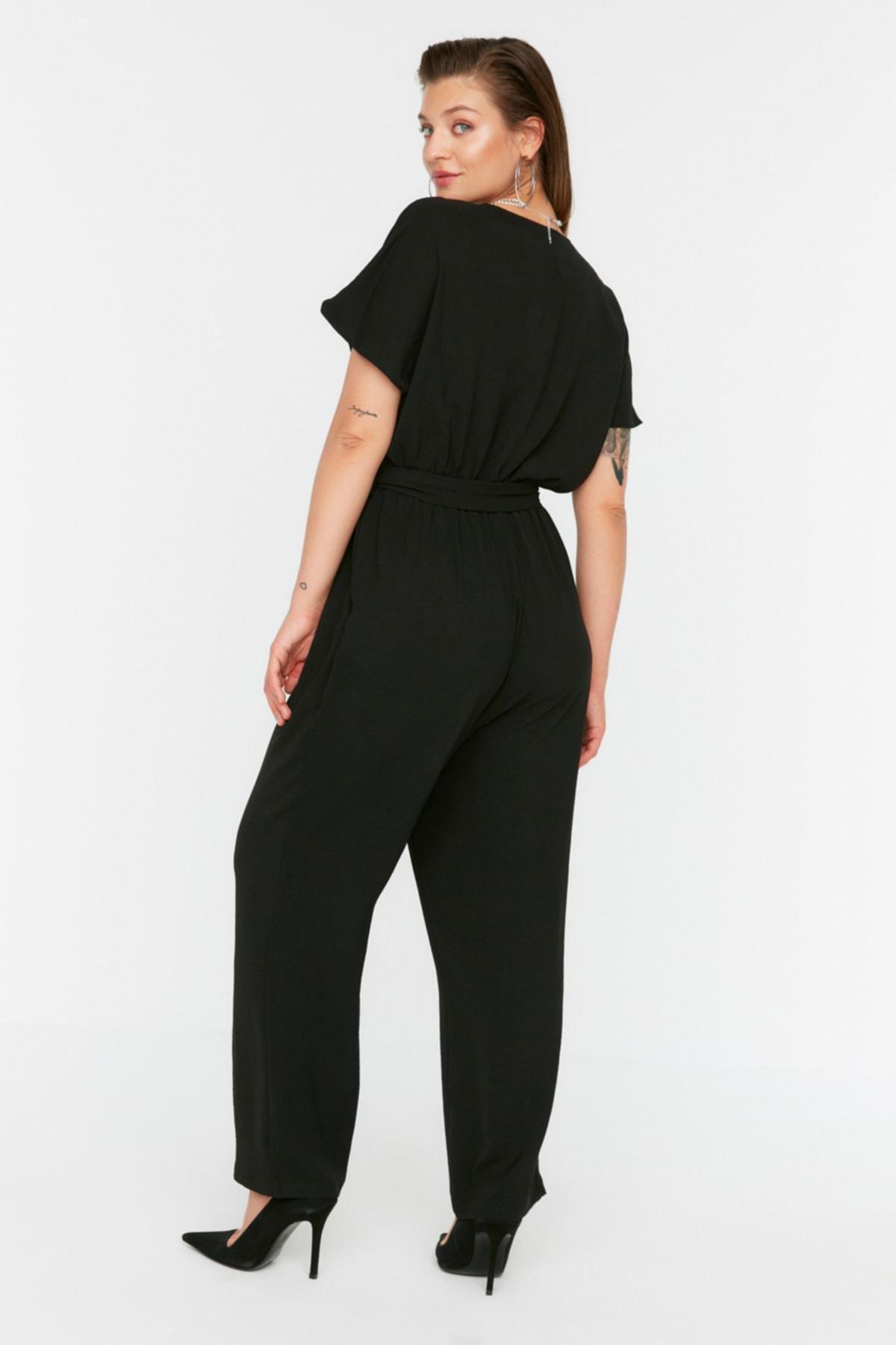 Trendyol - Black Double-Breasted Plus Size Jumpsuit