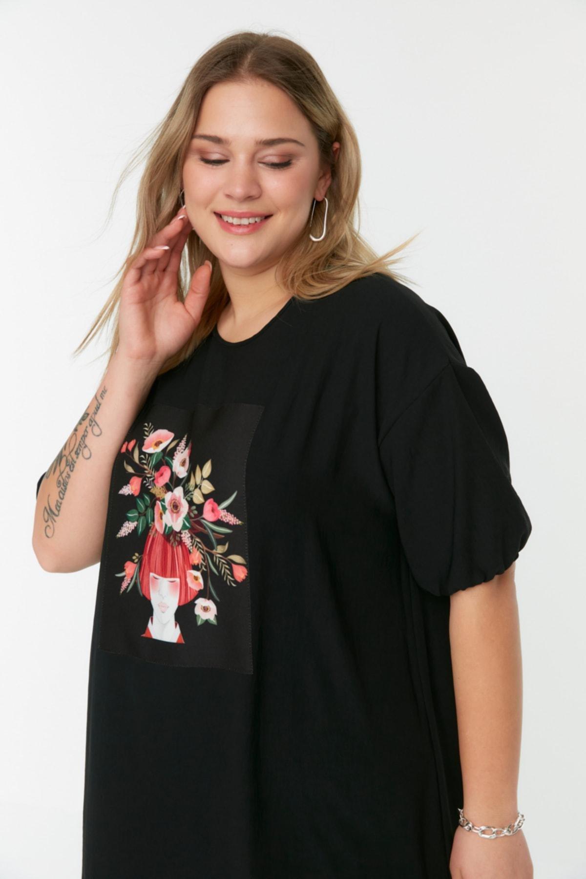 Black Ruffle Hem Plus Size Dress, , large image number 1