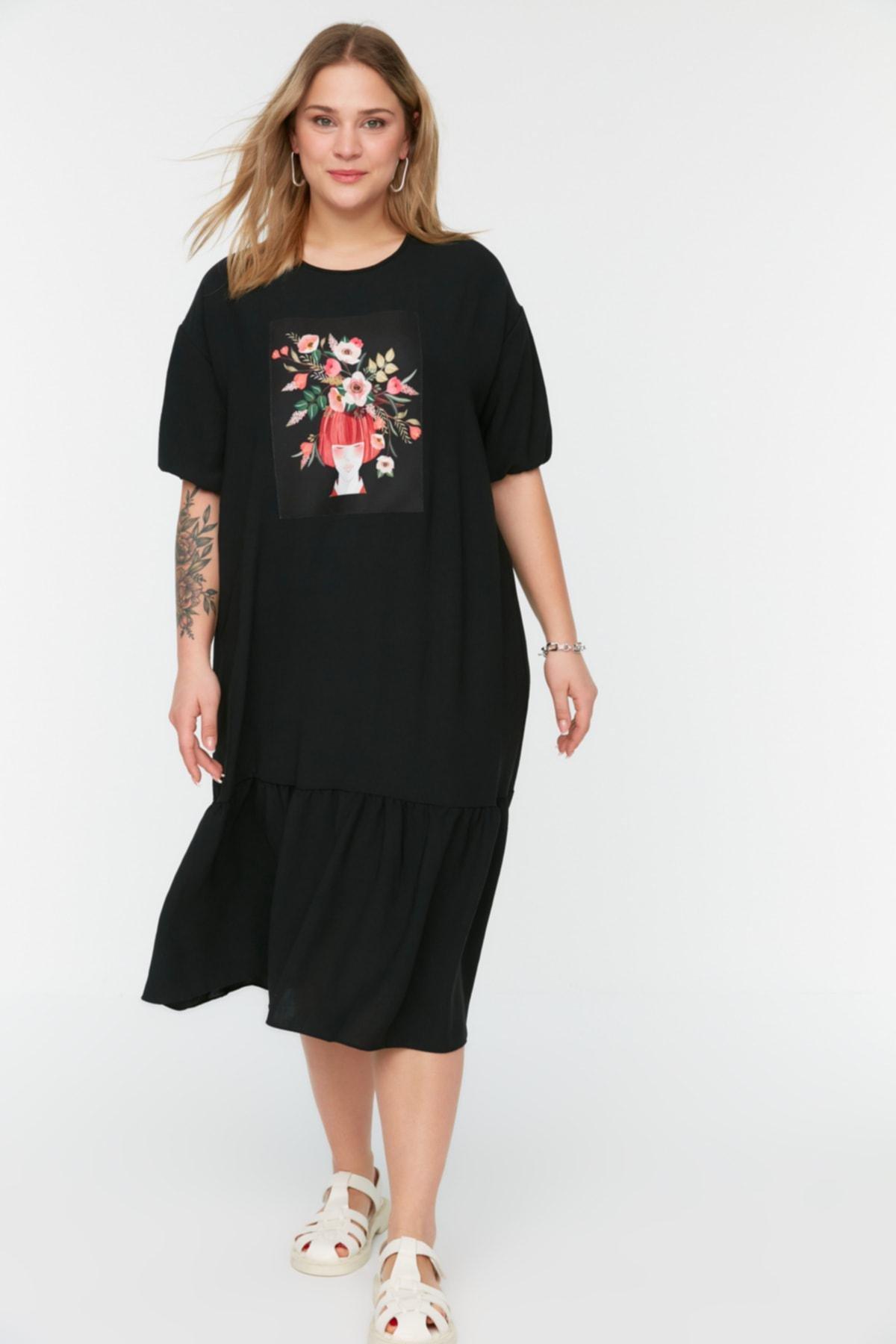 Black Ruffle Hem Plus Size Dress, , large image number 3