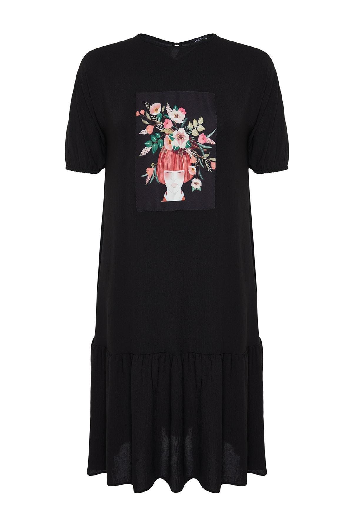 Black Ruffle Hem Plus Size Dress, , large image number 5
