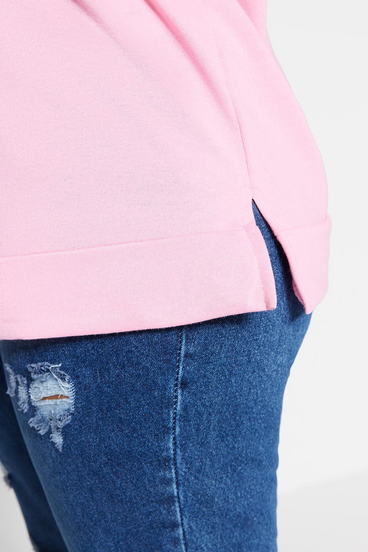 Pink Crew Neck Plus Size Sweatshirt, , large image number 2