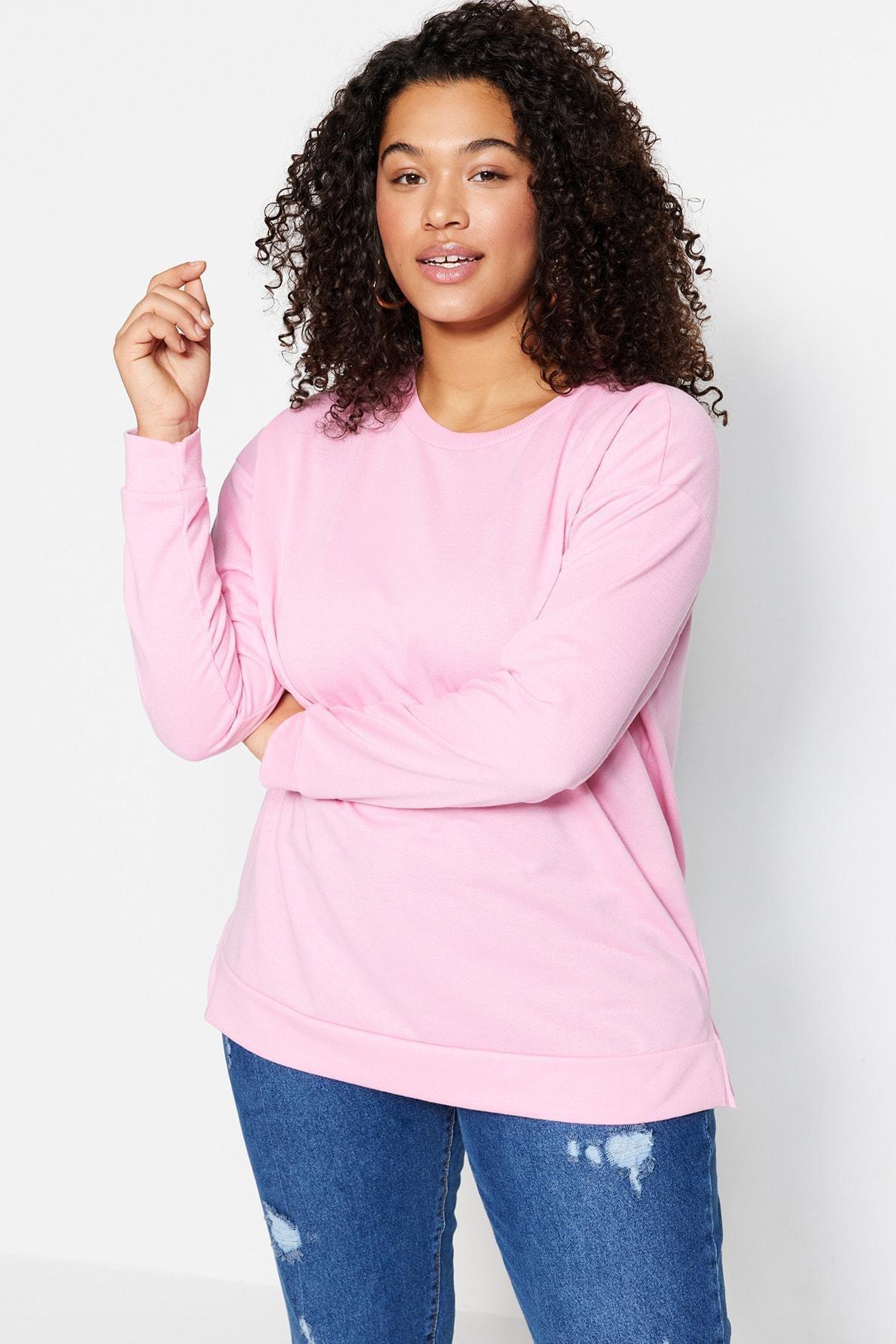 Pink Crew Neck Plus Size Sweatshirt, , large image number 3