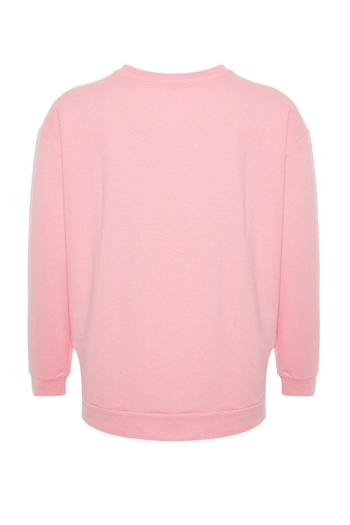 Pink Crew Neck Plus Size Sweatshirt, , large image number 5
