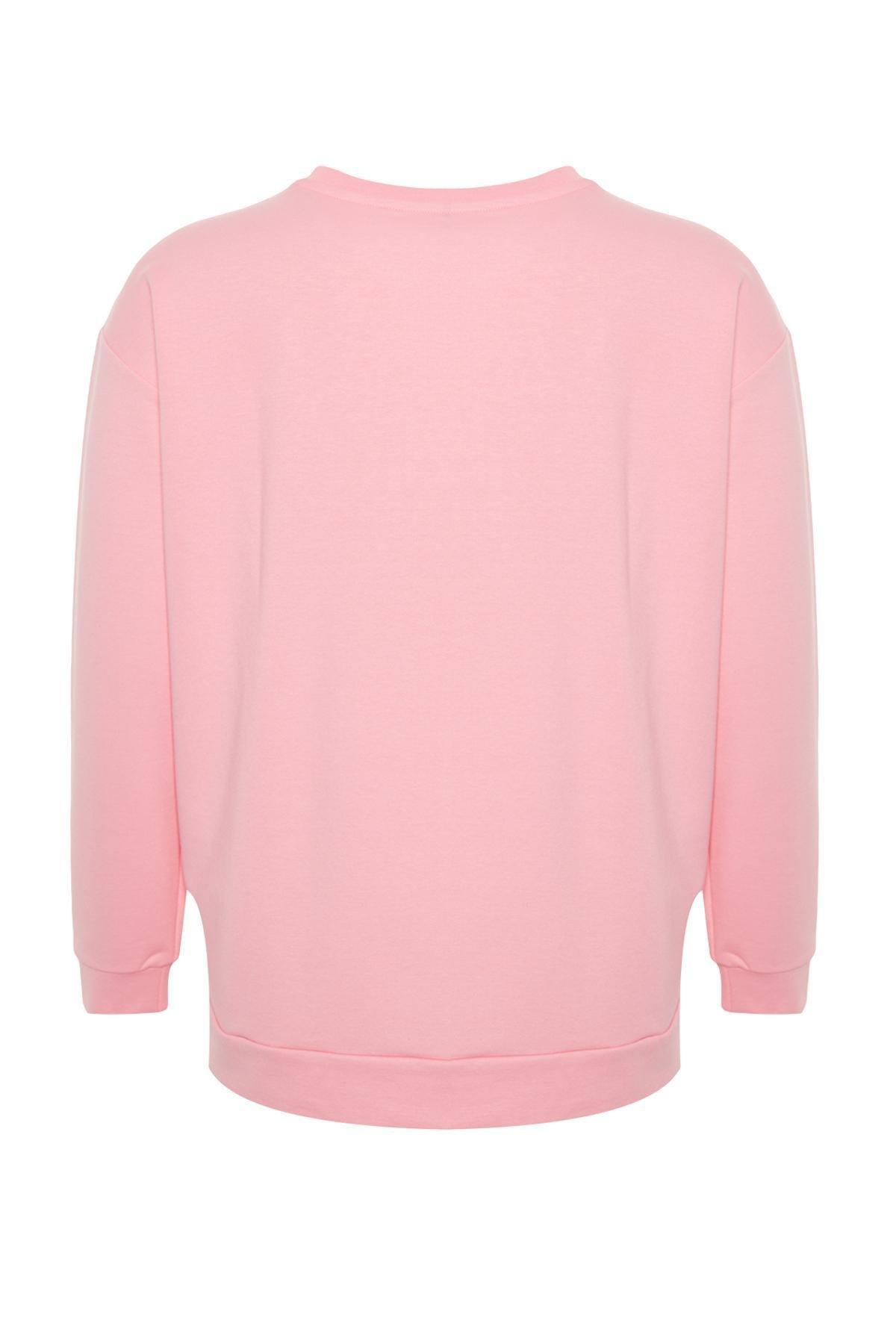 Trendyol - Pink Crew Neck Plus Size Sweatshirt
