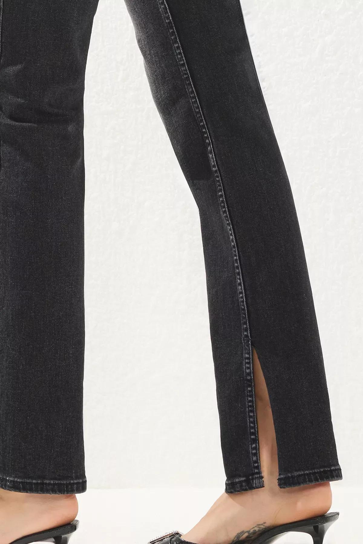 Black Slit Flare Jeans, BLACK, large image number 2