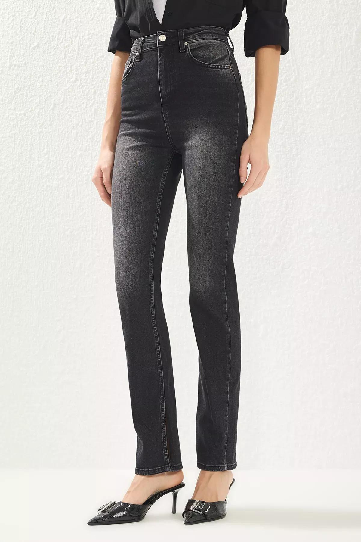 Black Slit Flare Jeans, BLACK, large image number 3