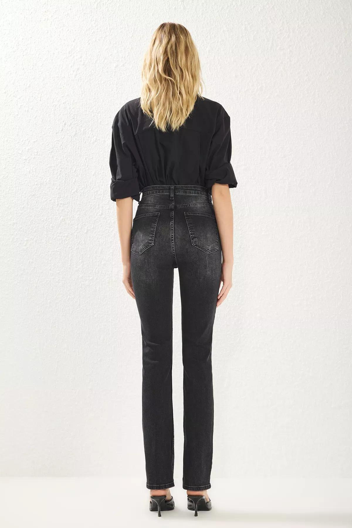 Black Slit Flare Jeans, BLACK, large image number 4
