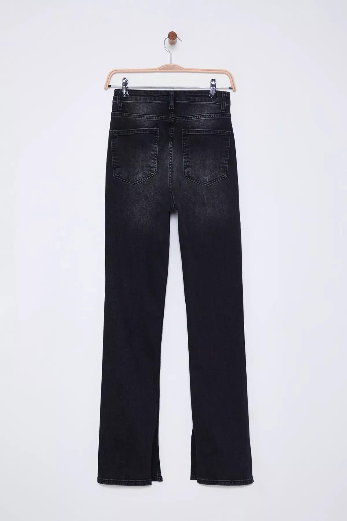 Black Slit Flare Jeans, BLACK, large image number 6