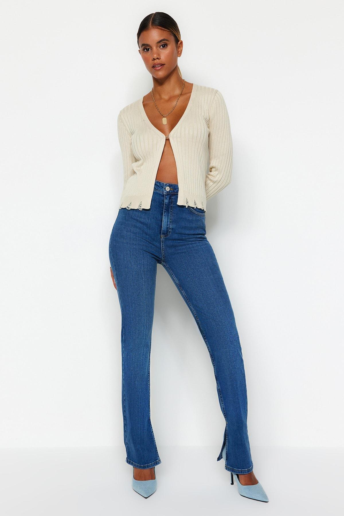 Blue Flare Slim Jeans, Blue, medium