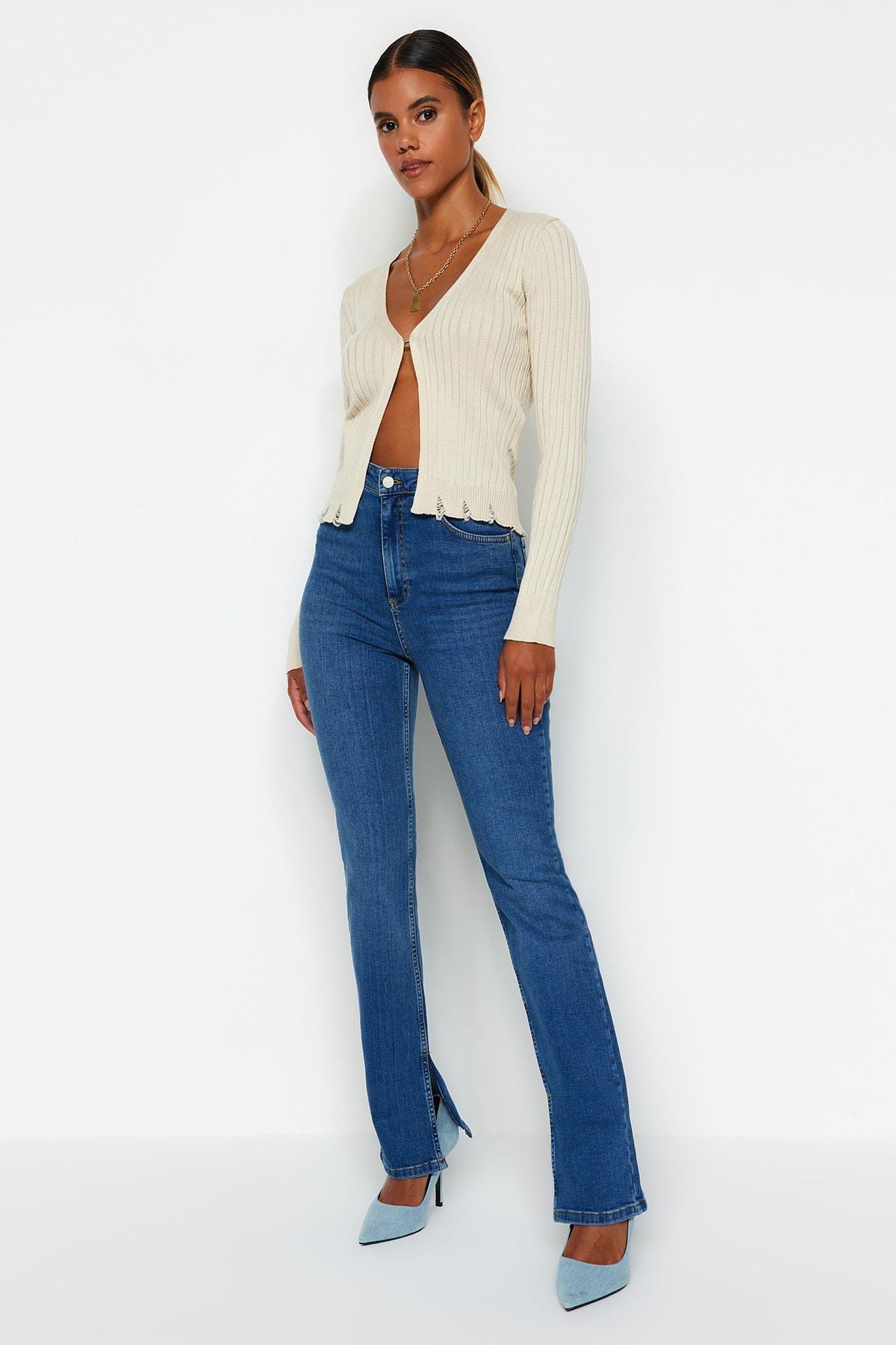 Blue Flare Slim Jeans, , large image number 1