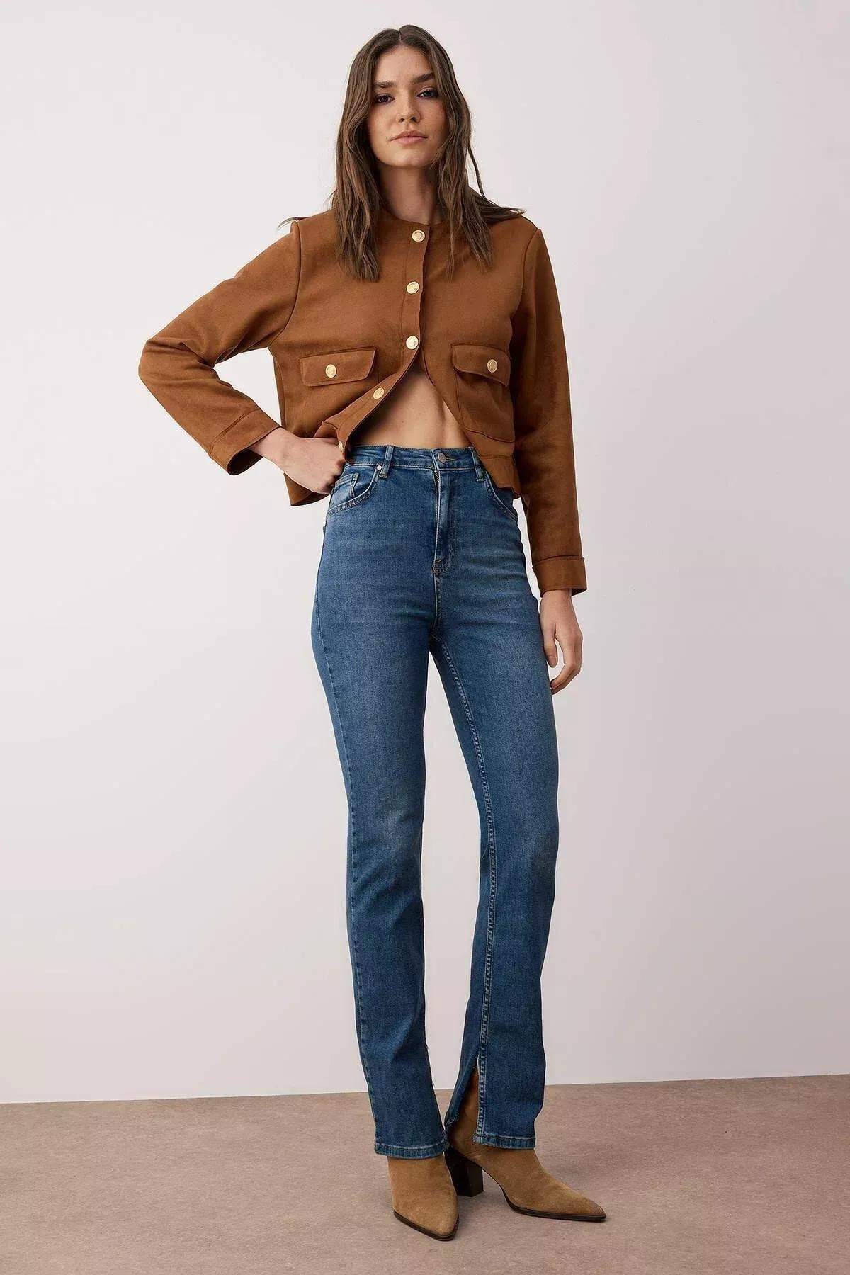 Blue Flare Slim Jeans, Blue, medium