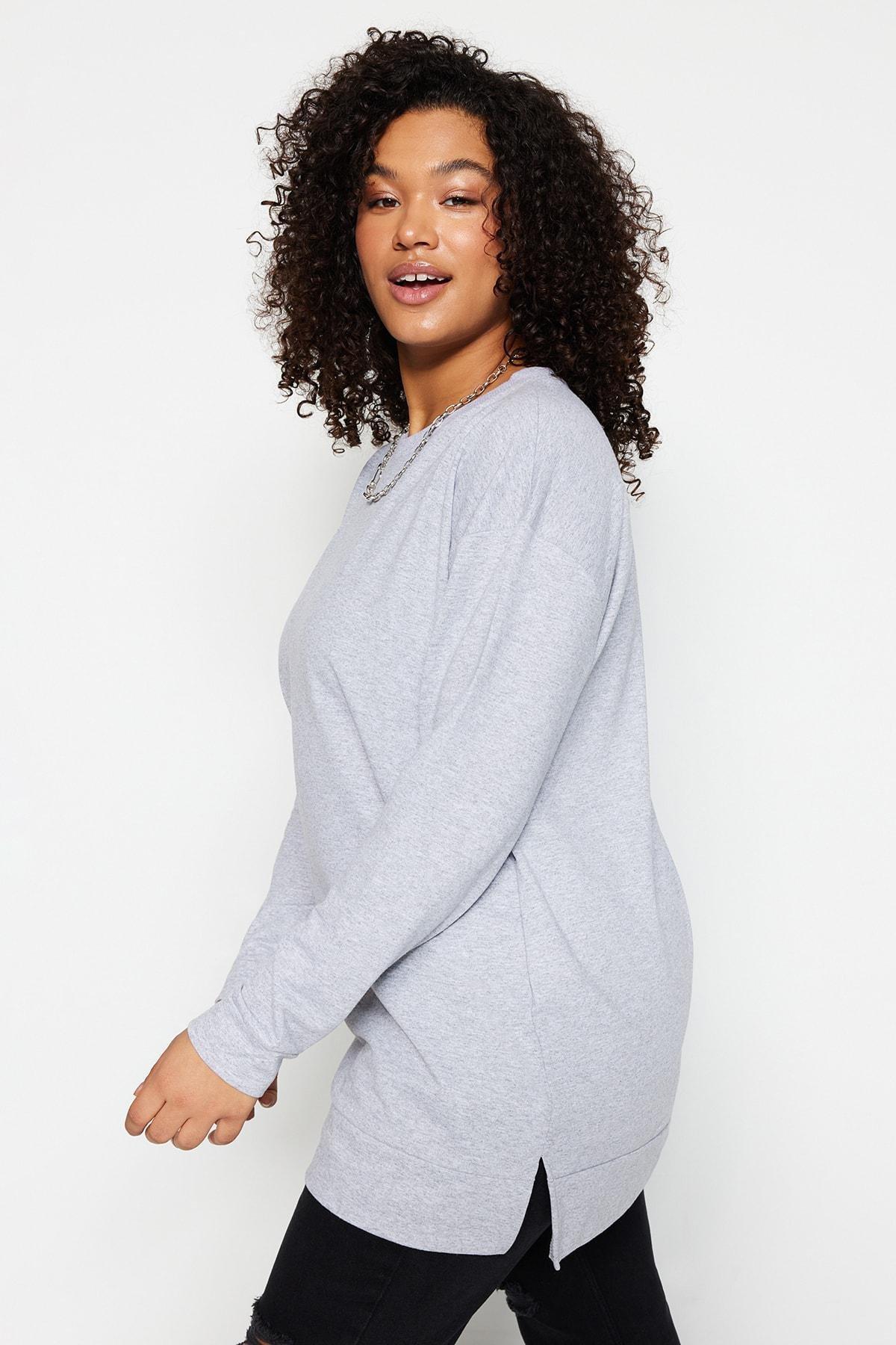 Grey Crew Neck Plus Size Sweatshirt, , large image number 0