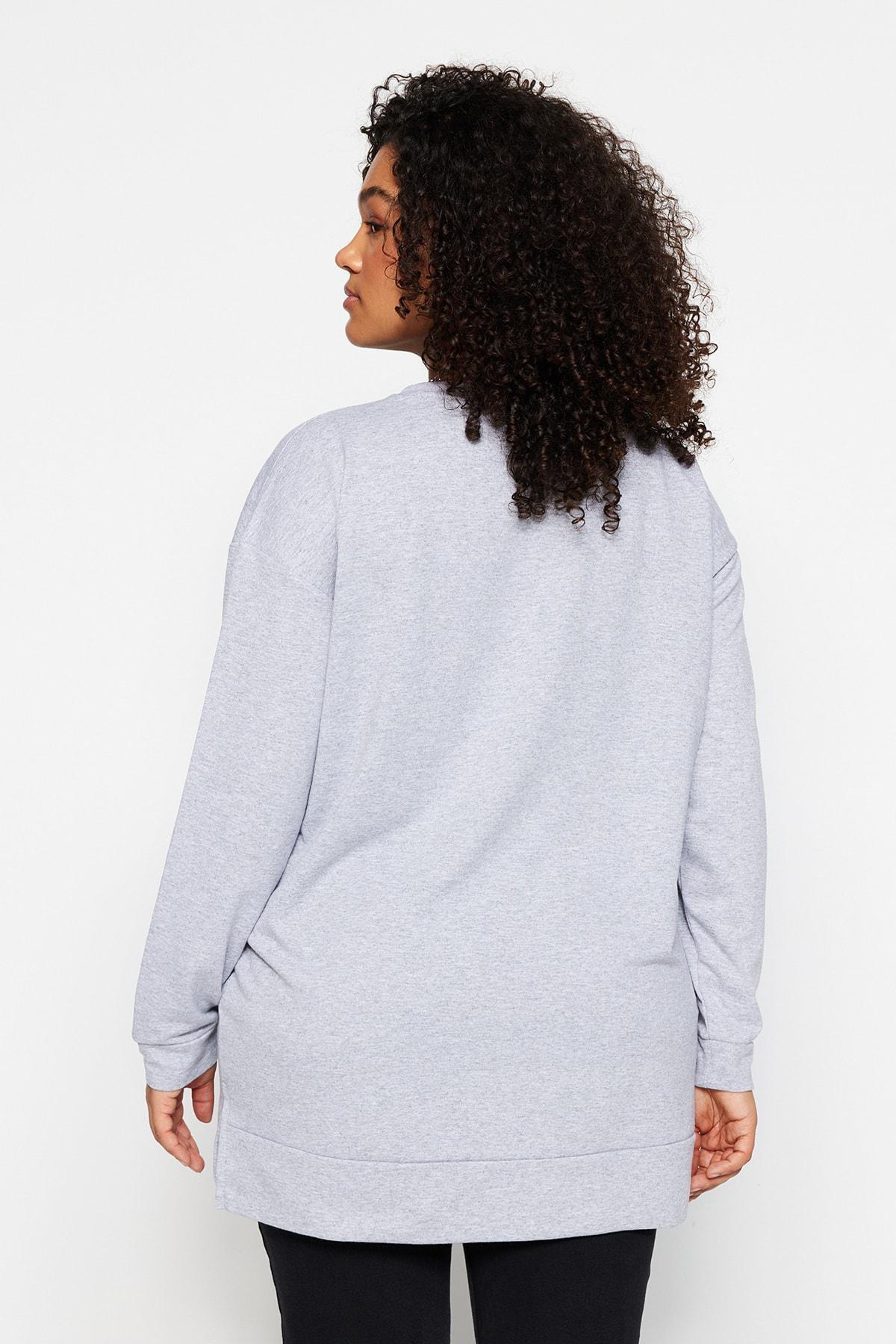 Grey Crew Neck Plus Size Sweatshirt, , large image number 4