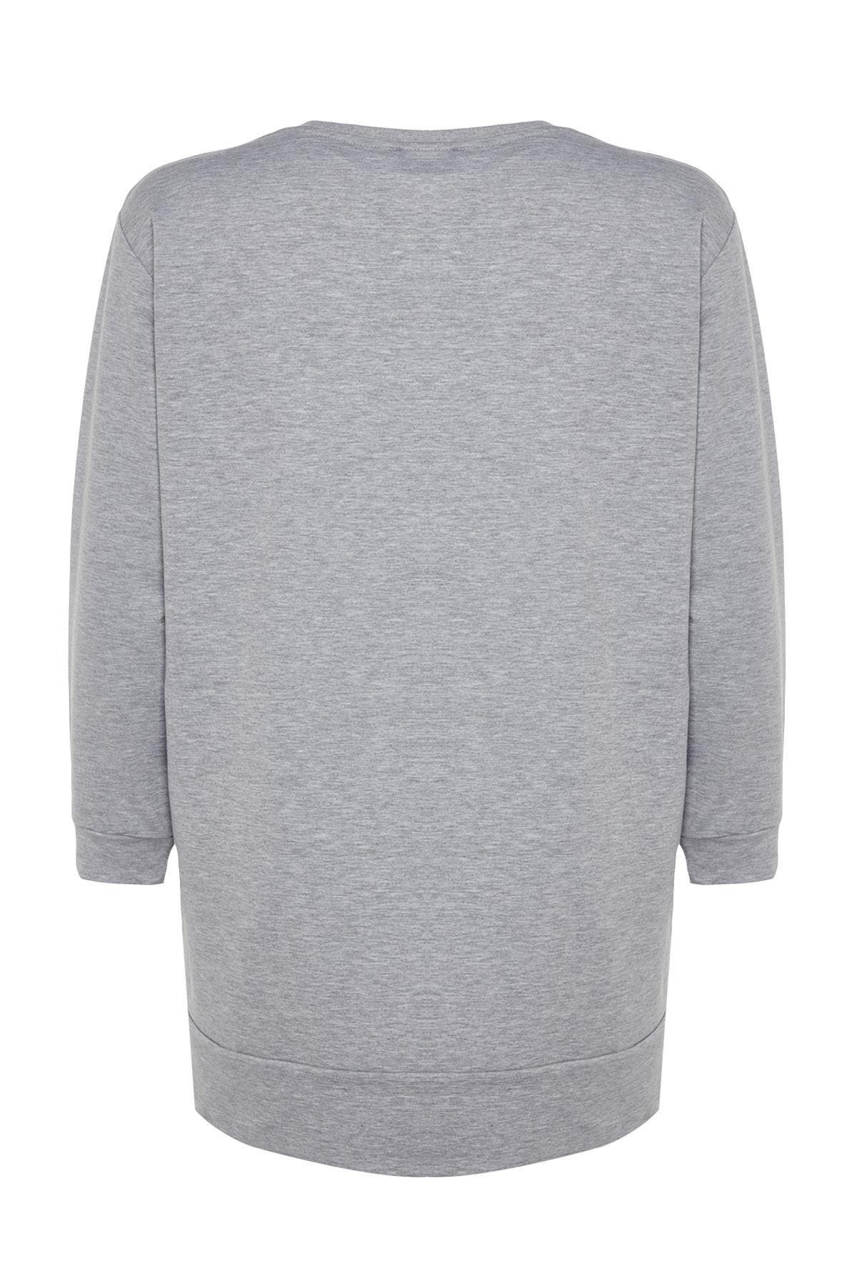 Grey Crew Neck Plus Size Sweatshirt, , large image number 6