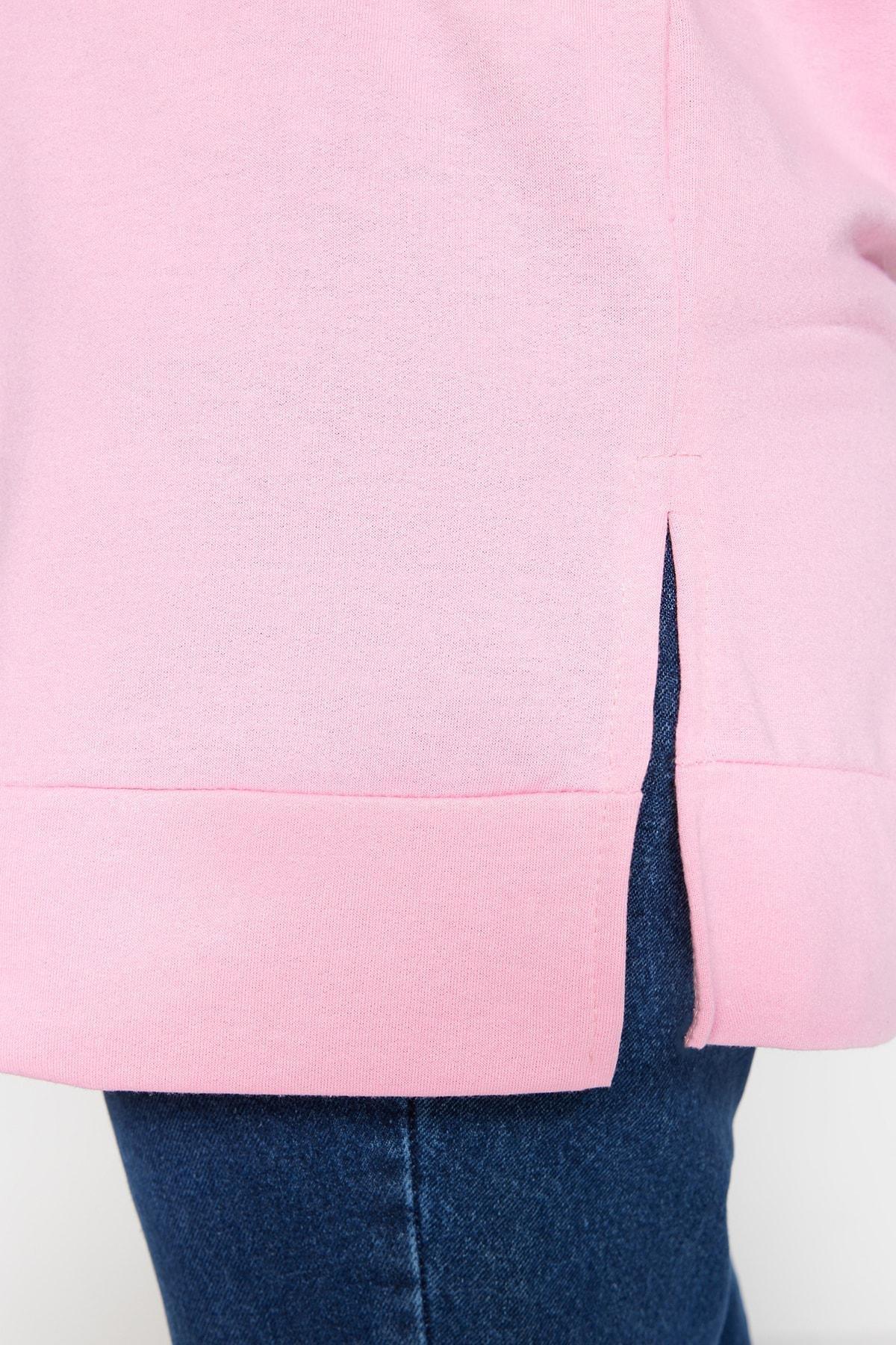 Pink Crew Neck Plus Size Sweatshirt, Pink, large image number 3