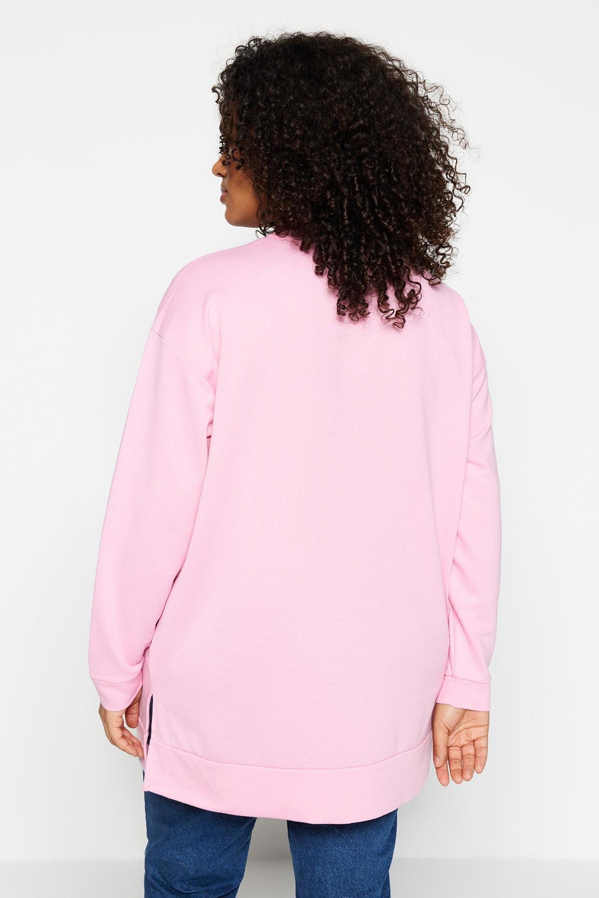 Pink Crew Neck Plus Size Sweatshirt, Pink, large image number 4