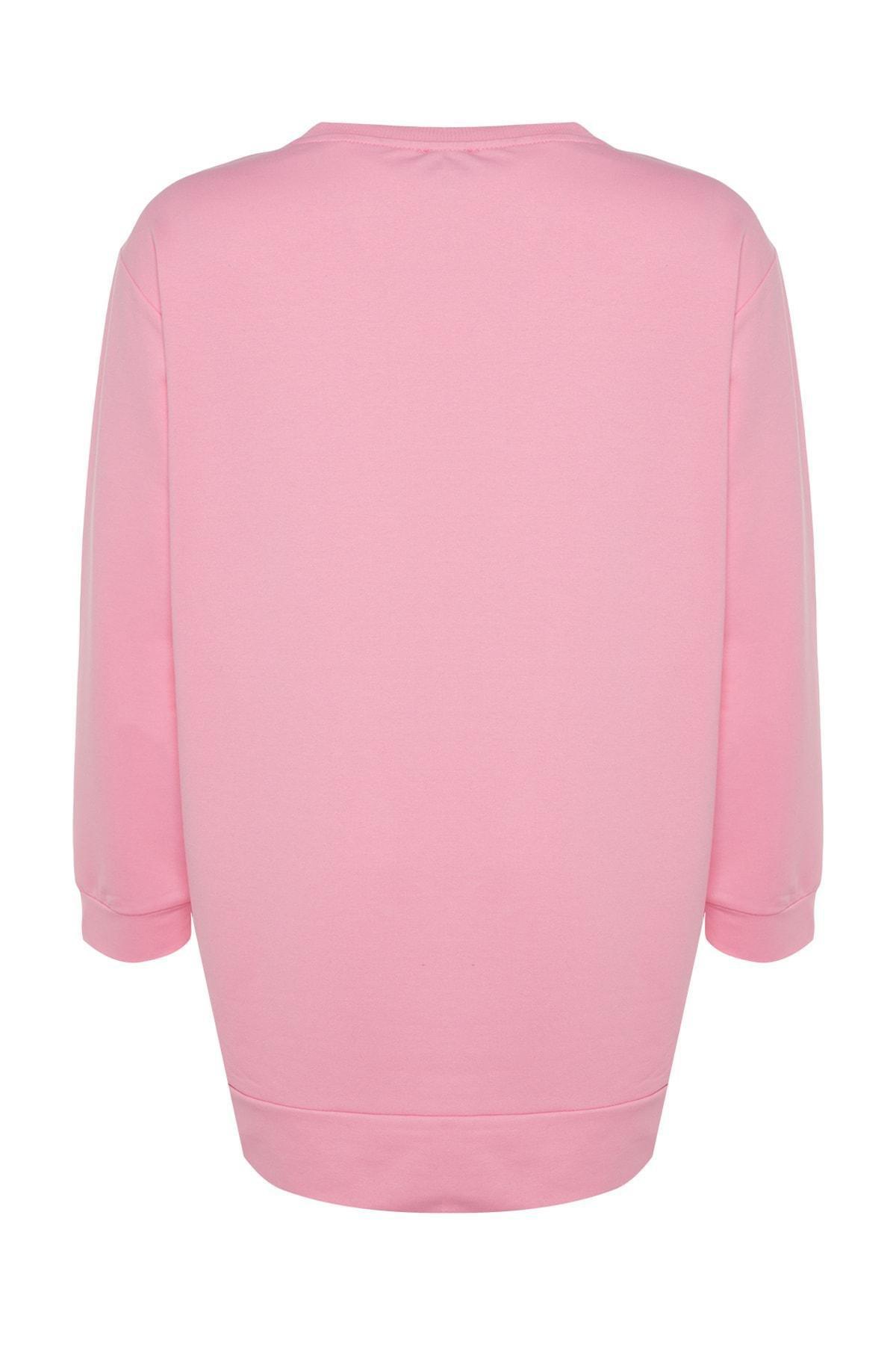 Pink Crew Neck Plus Size Sweatshirt, Pink, large image number 6