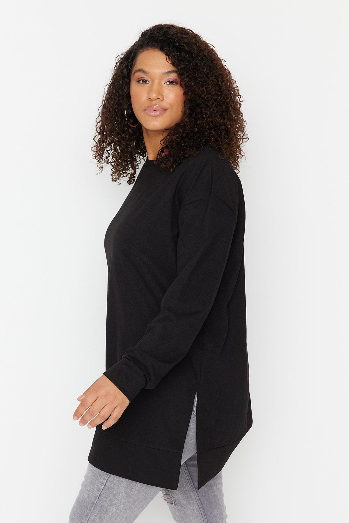 Black Crew Neck Plus Size Sweatshirt, , large image number 0
