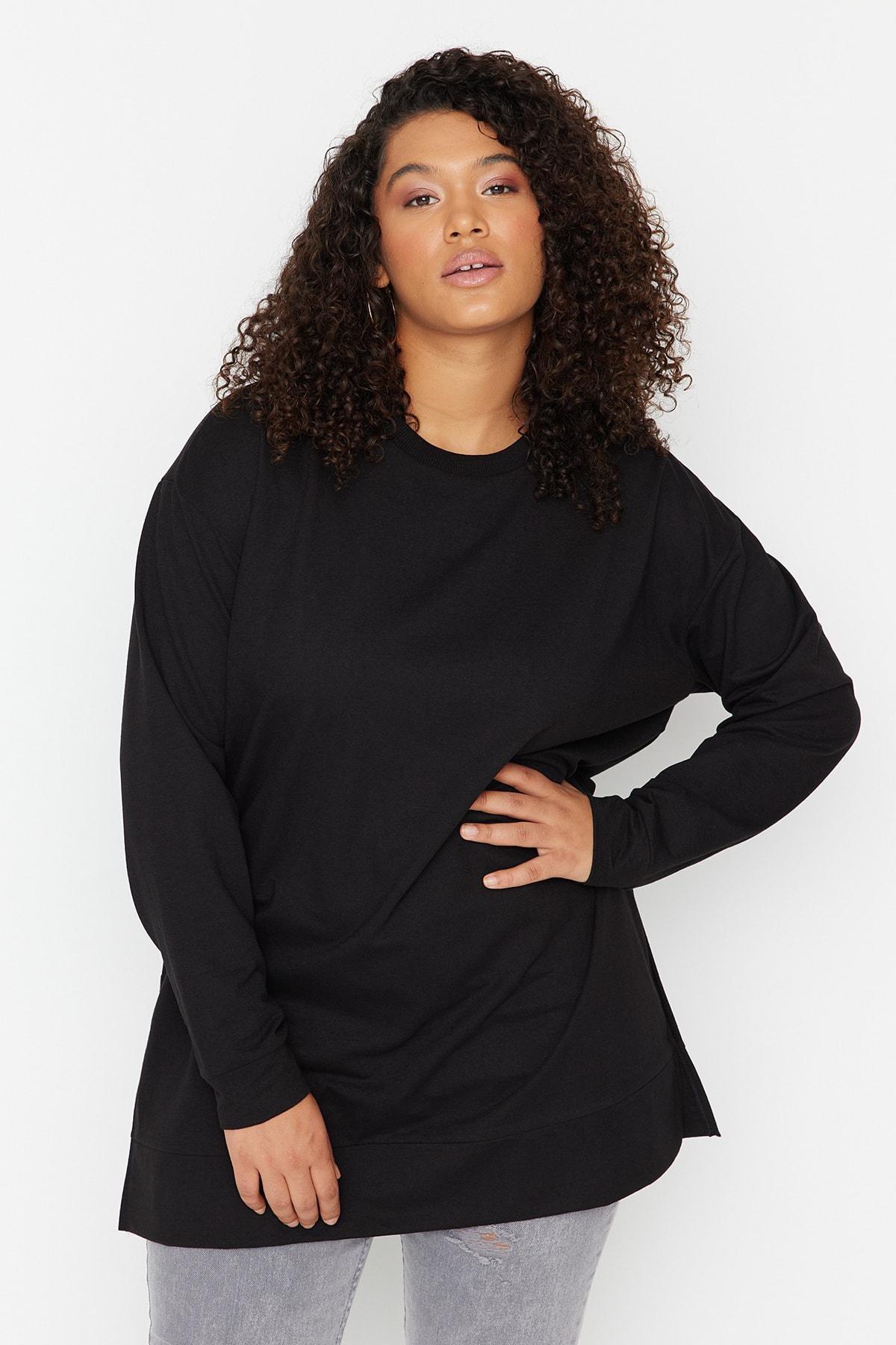 Black Crew Neck Plus Size Sweatshirt, , large image number 2