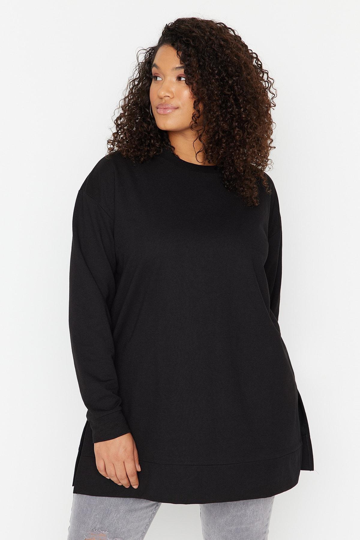 Black Crew Neck Plus Size Sweatshirt, , large image number 3