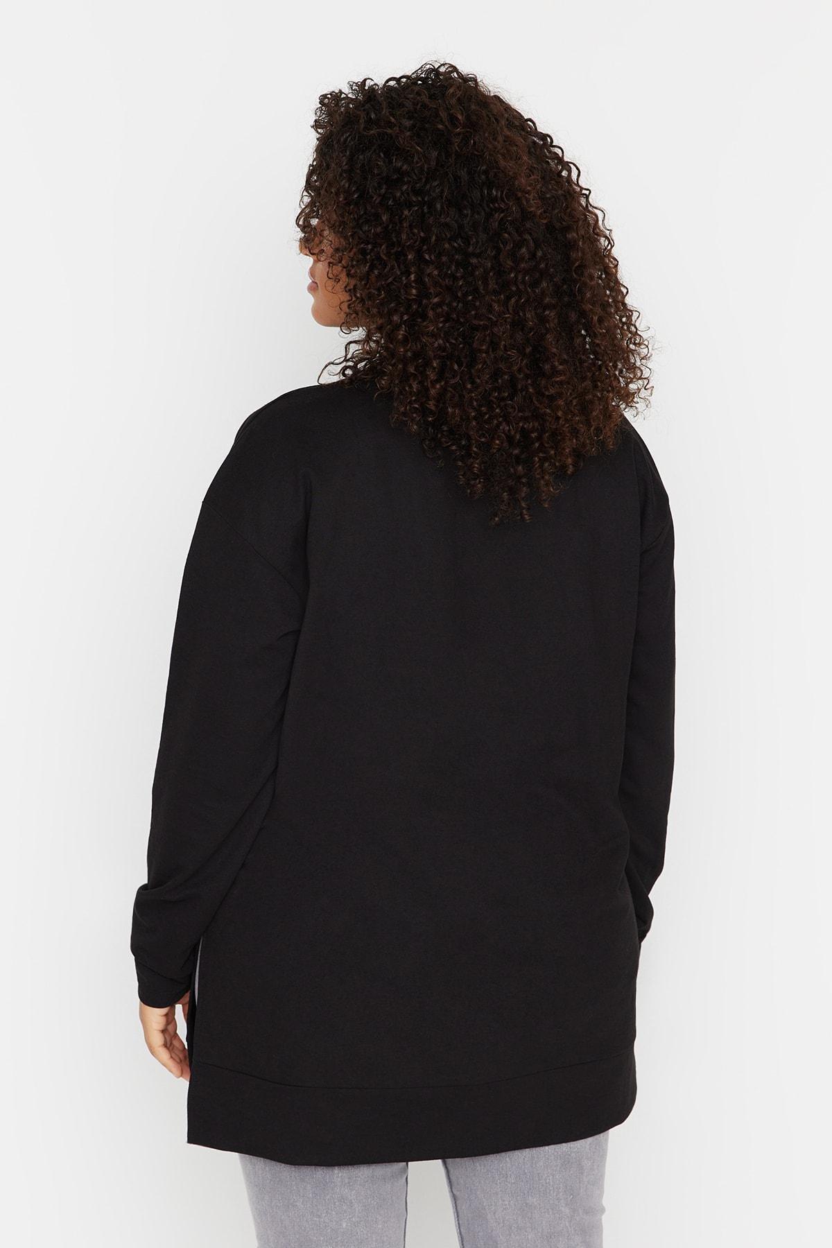 Black Crew Neck Plus Size Sweatshirt, , large image number 4