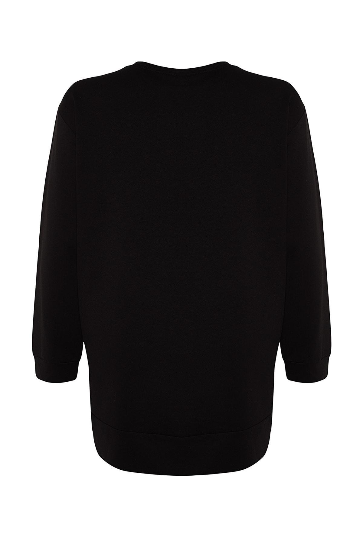 Black Crew Neck Plus Size Sweatshirt, , large image number 6