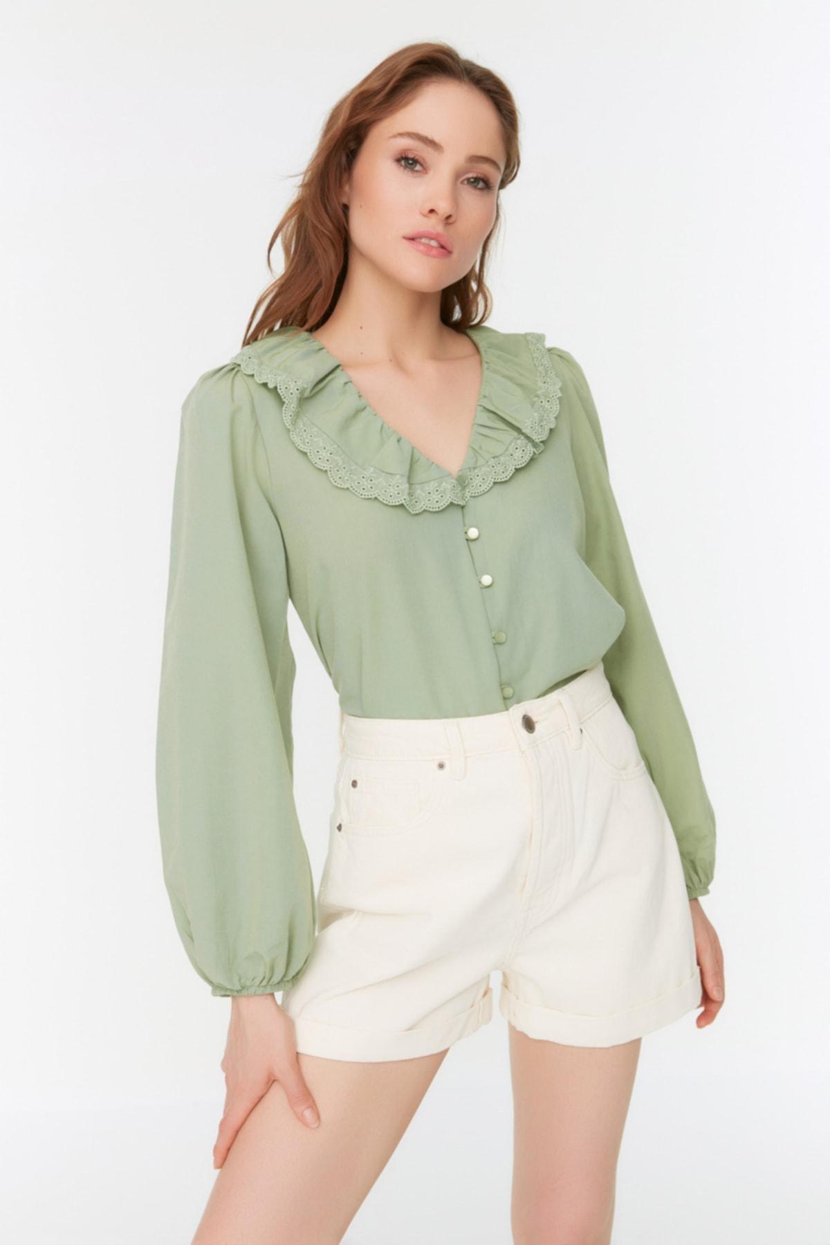 Green V-Neck Shirt, Green, large image number 2