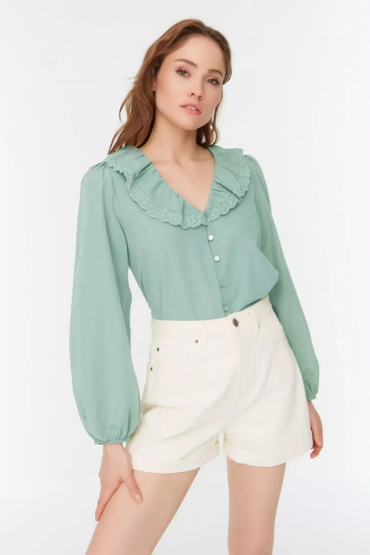 Green V-Neck Shirt, Green, large image number 3