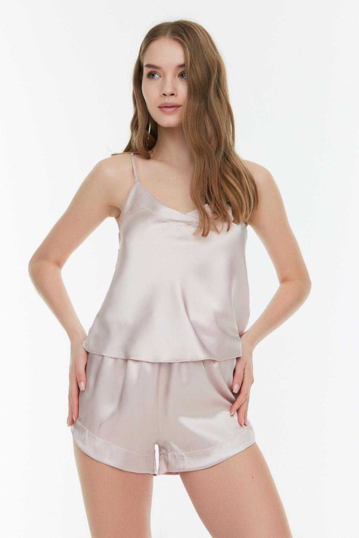 Pink Plainv-Neck Pajama Set, , large image number 1