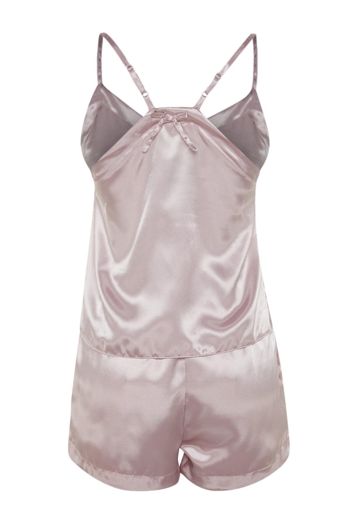 Trendyol - Pink Plainv-Neck Pajama Set