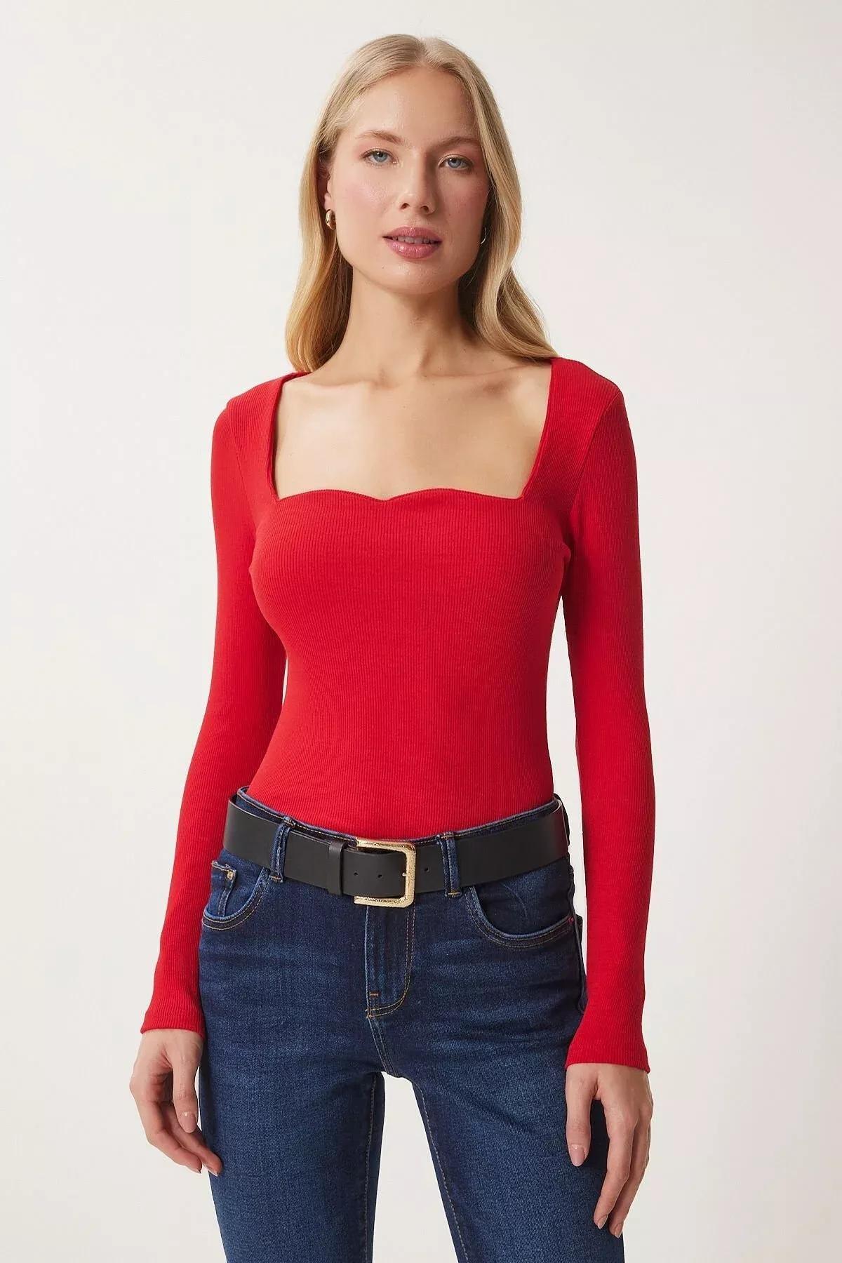 Red Sweetheart Fitted Blouse, Red, large image number 2