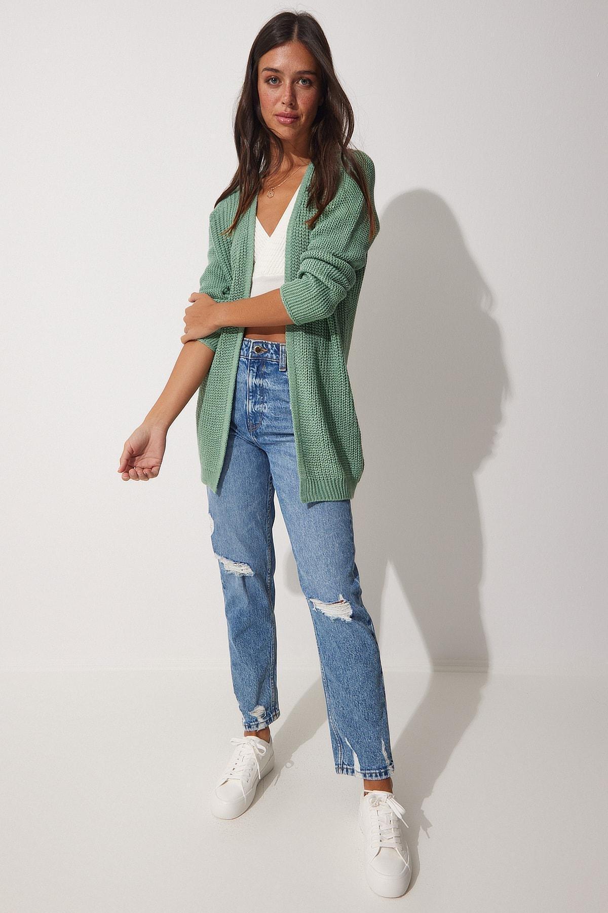 Green V-Neck Cardigan, CAGLA GREEN, large image number 0