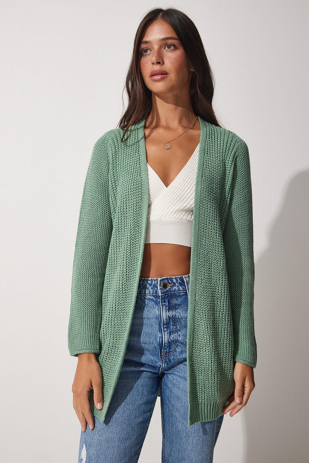 Green V-Neck Cardigan, CAGLA GREEN, large image number 1