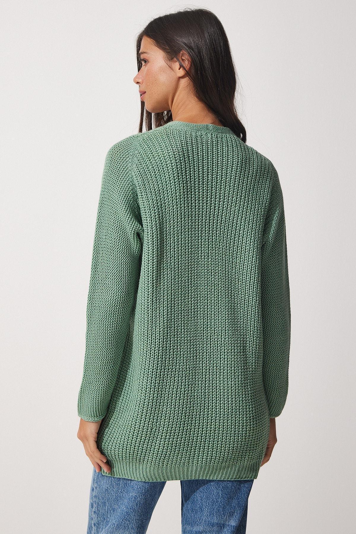Green V-Neck Cardigan, CAGLA GREEN, large image number 2