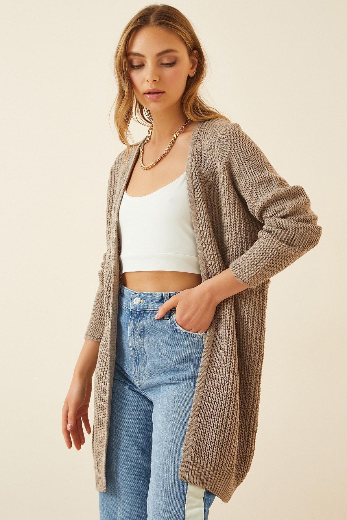 Happiness Istanbul - Brown V-Neck Cardigan