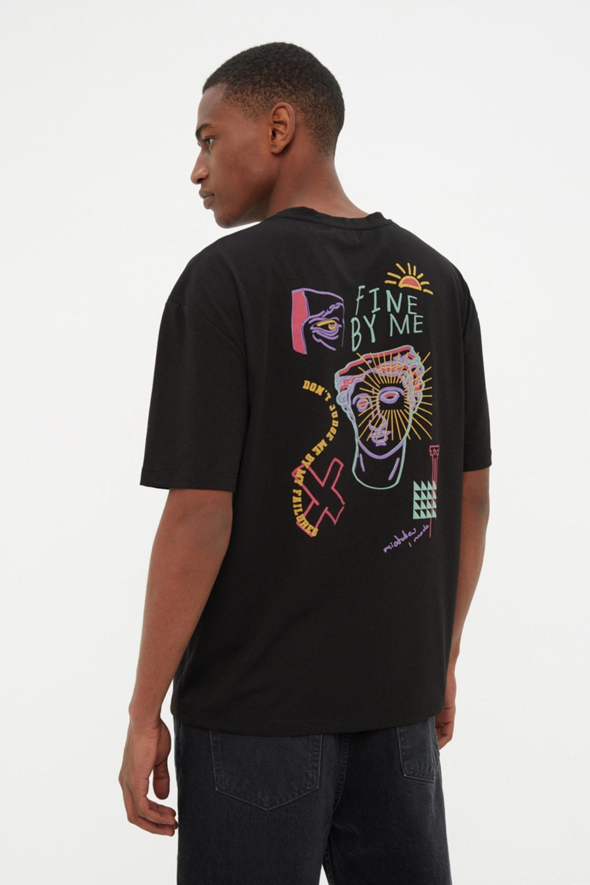 Black Relaxed Crew Neck Tshirt, Black, medium