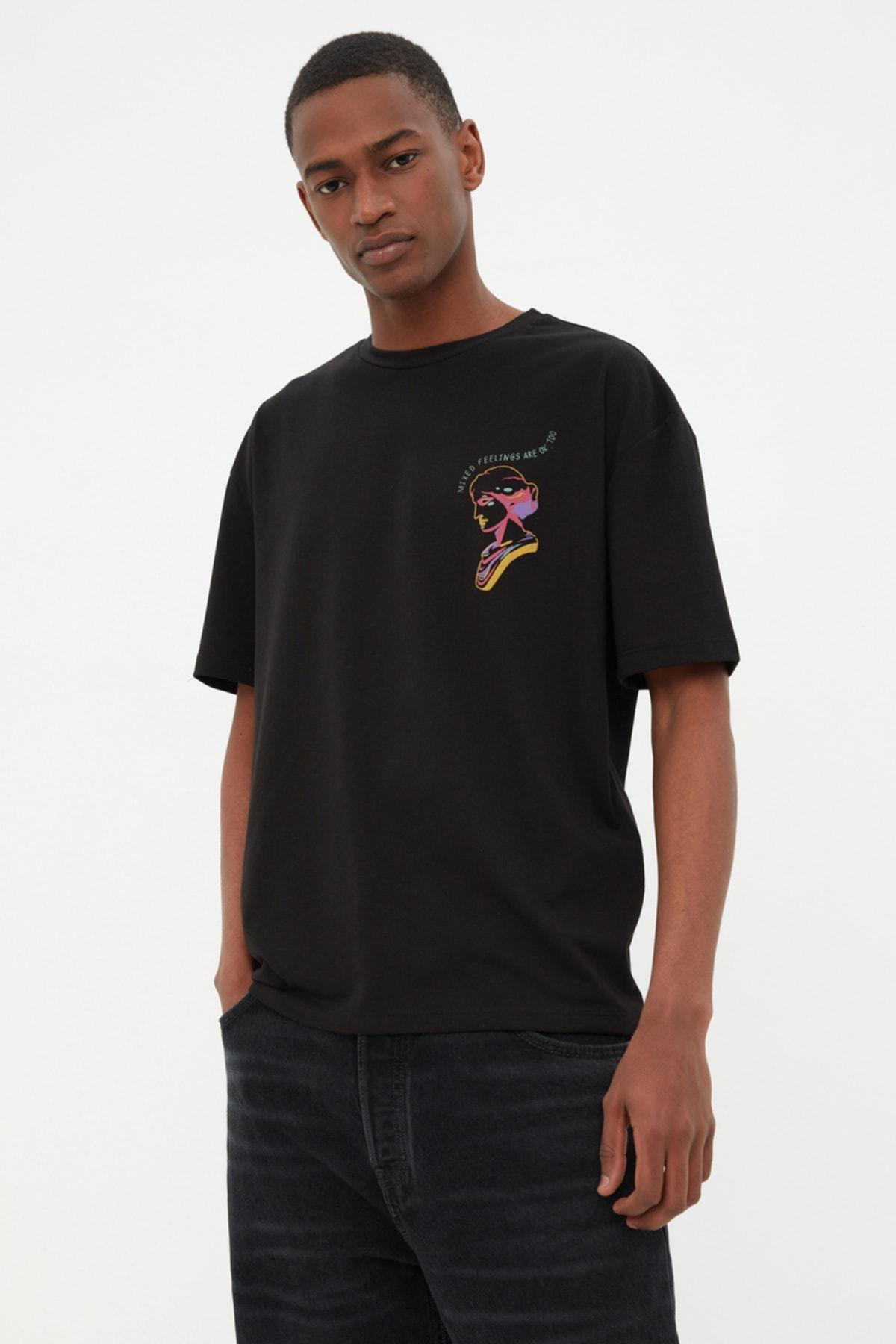 Black Relaxed Crew Neck Tshirt, , large image number 1