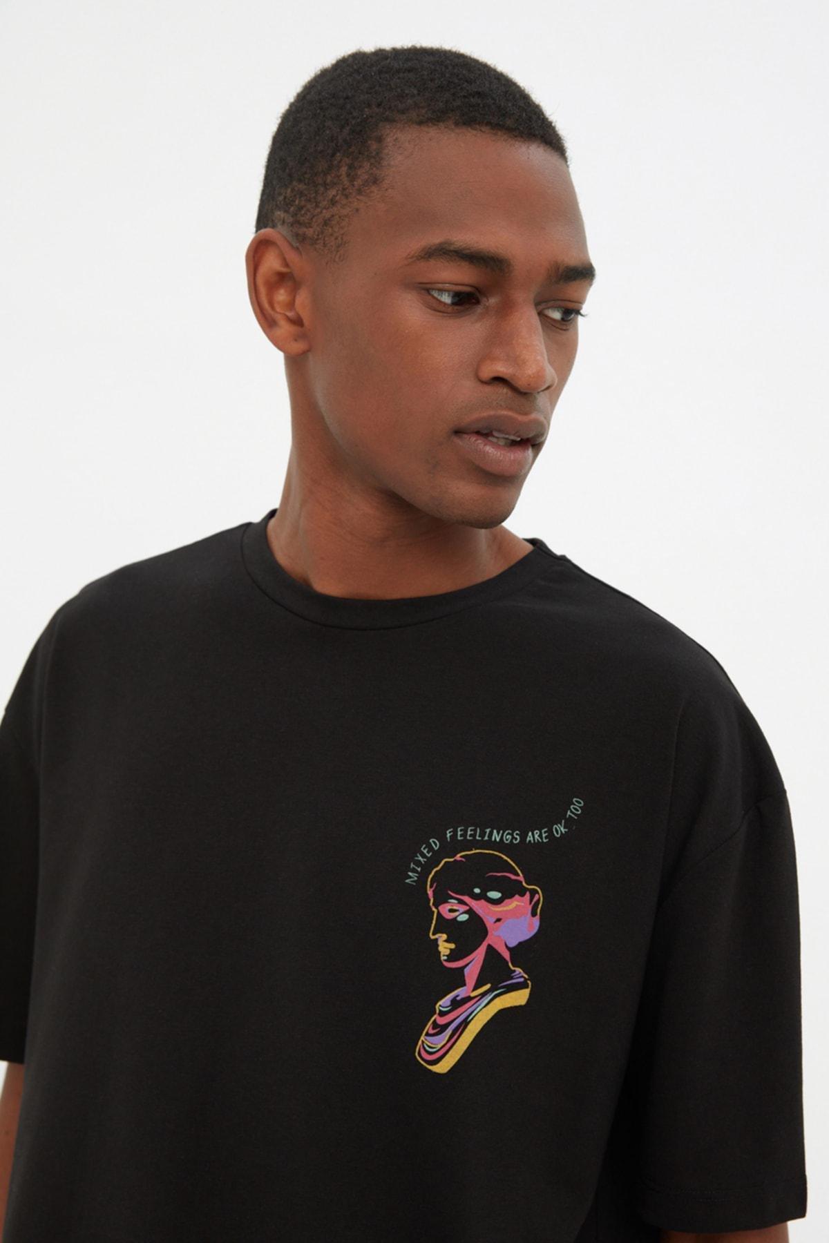 Black Relaxed Crew Neck Tshirt, Black, medium