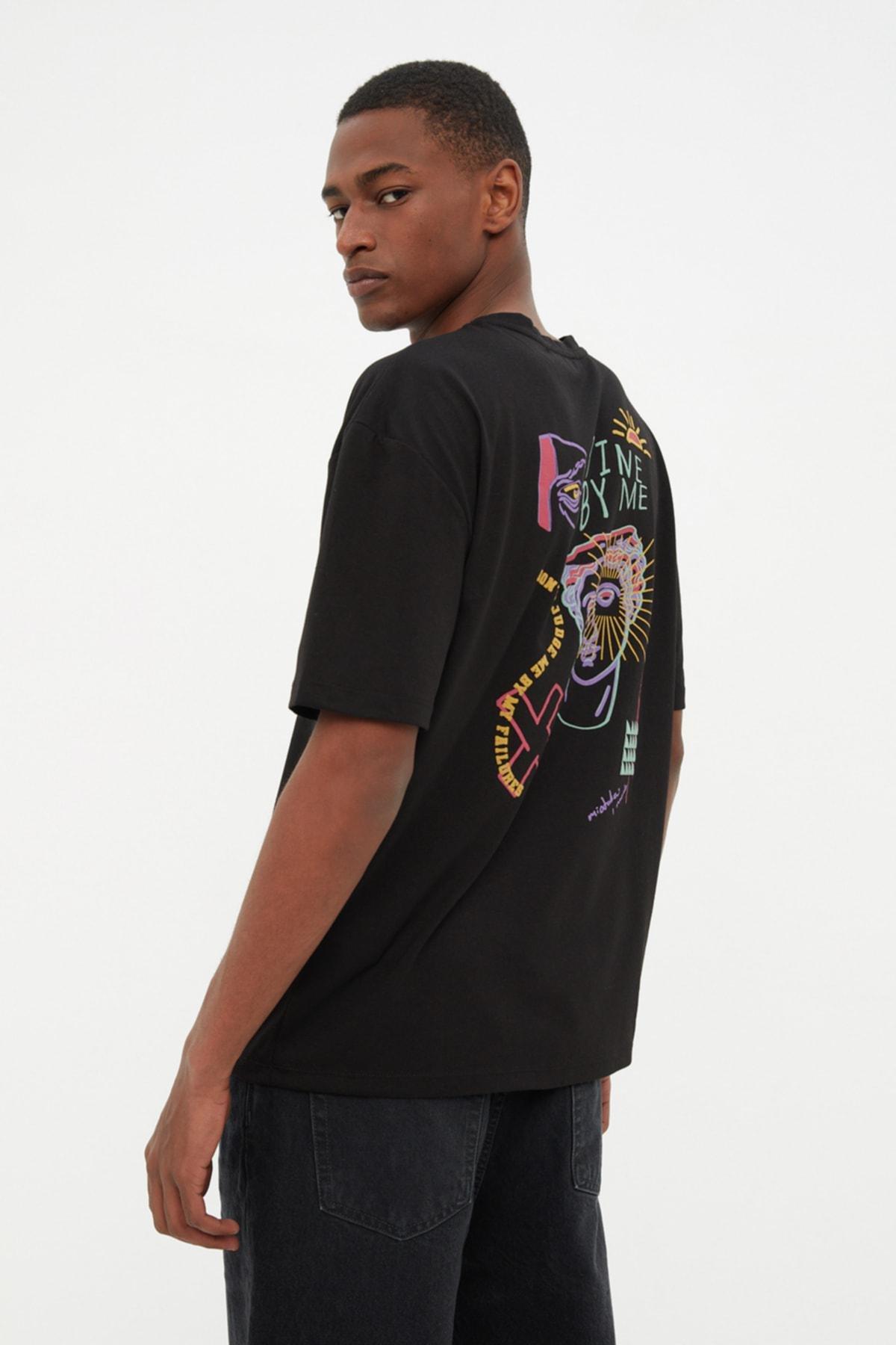 Black Relaxed Crew Neck Tshirt, , large image number 4
