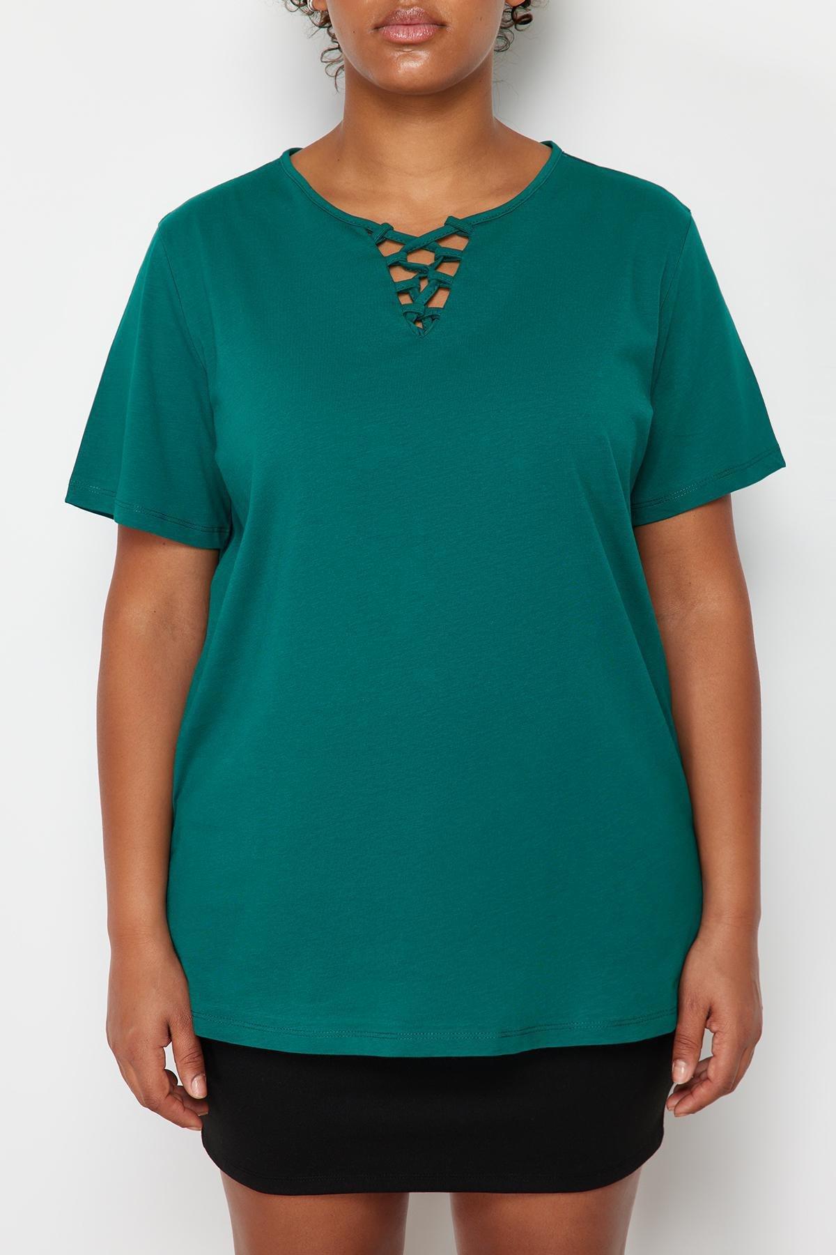Green V-Neck Knitted T-Shirt, , large image number 2