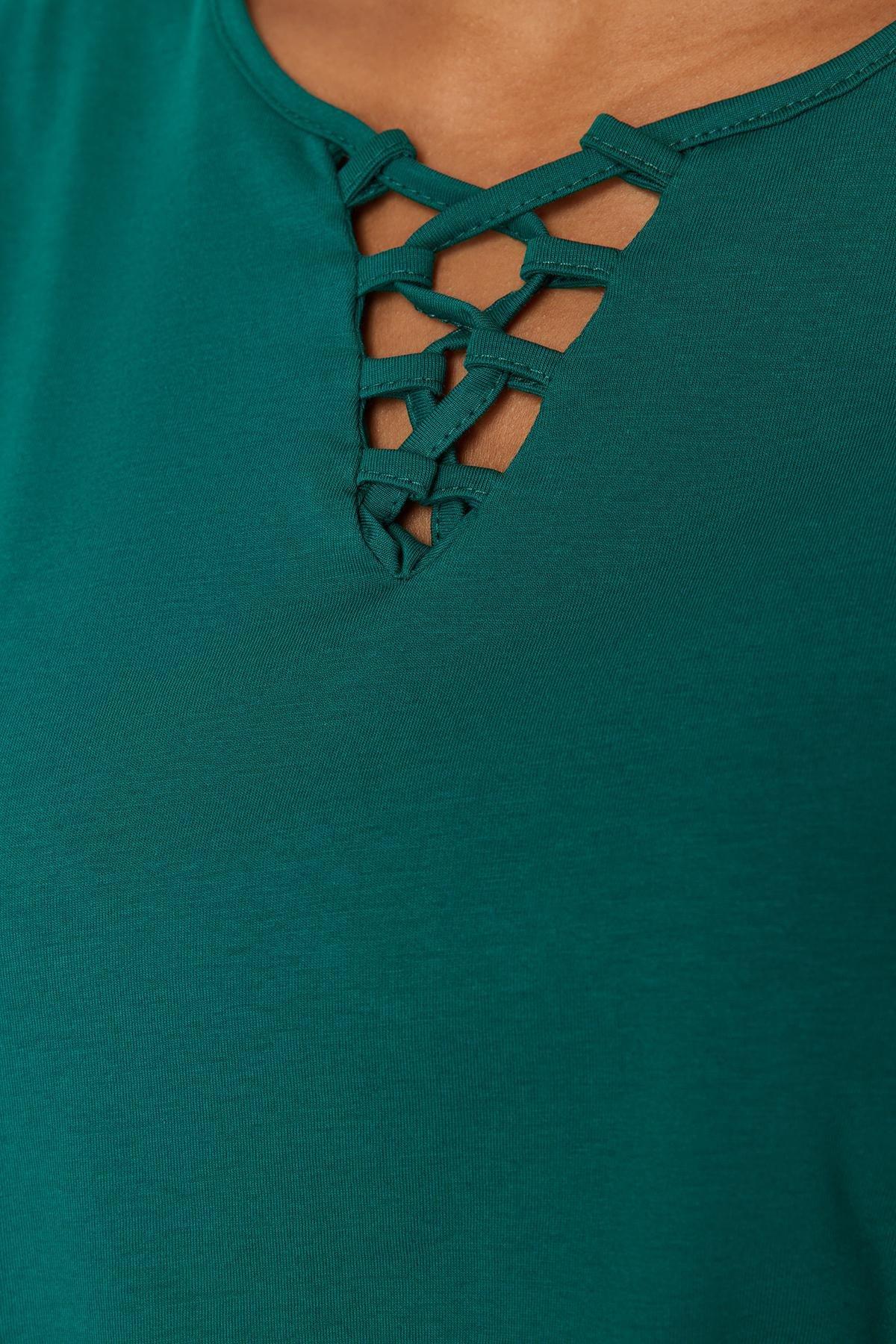 Green V-Neck Knitted T-Shirt, , large image number 3