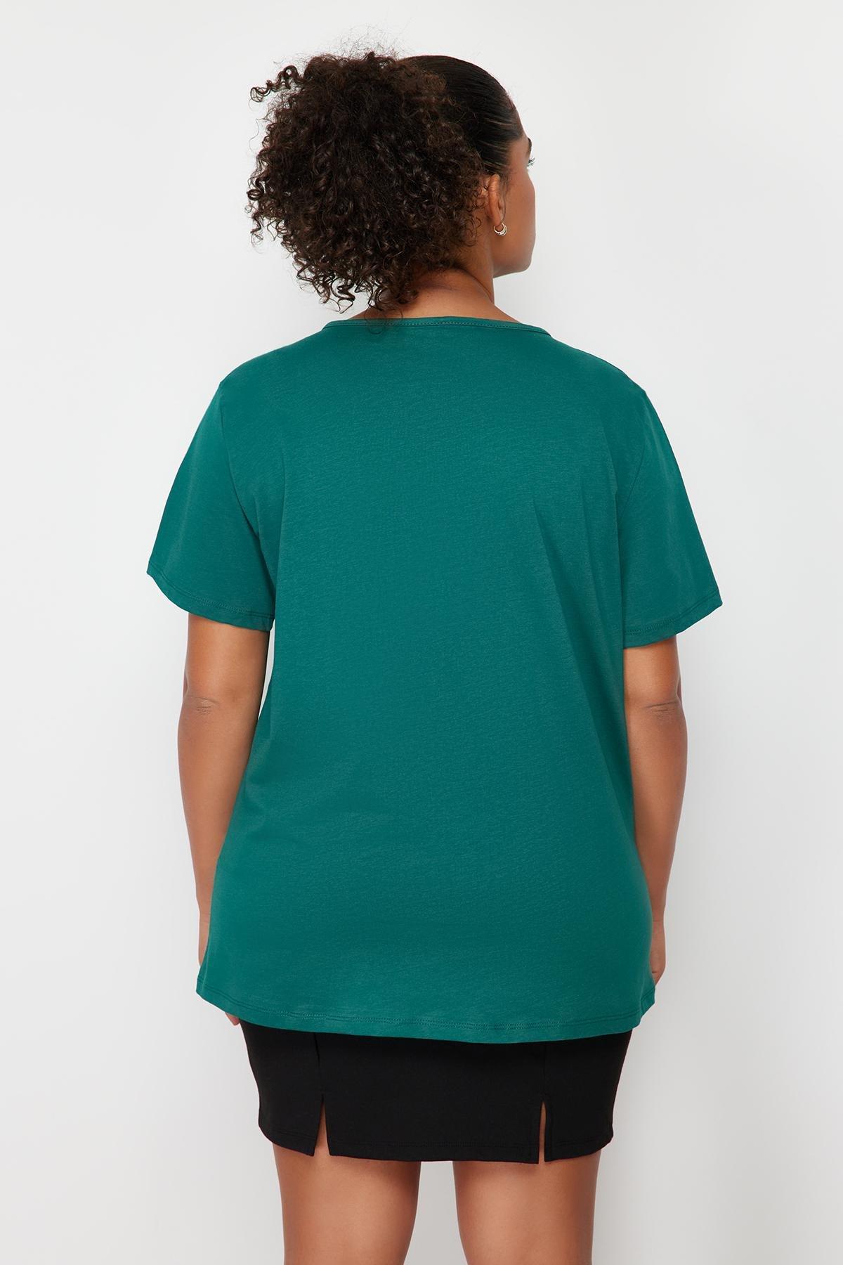 Green V-Neck Knitted T-Shirt, , large image number 4