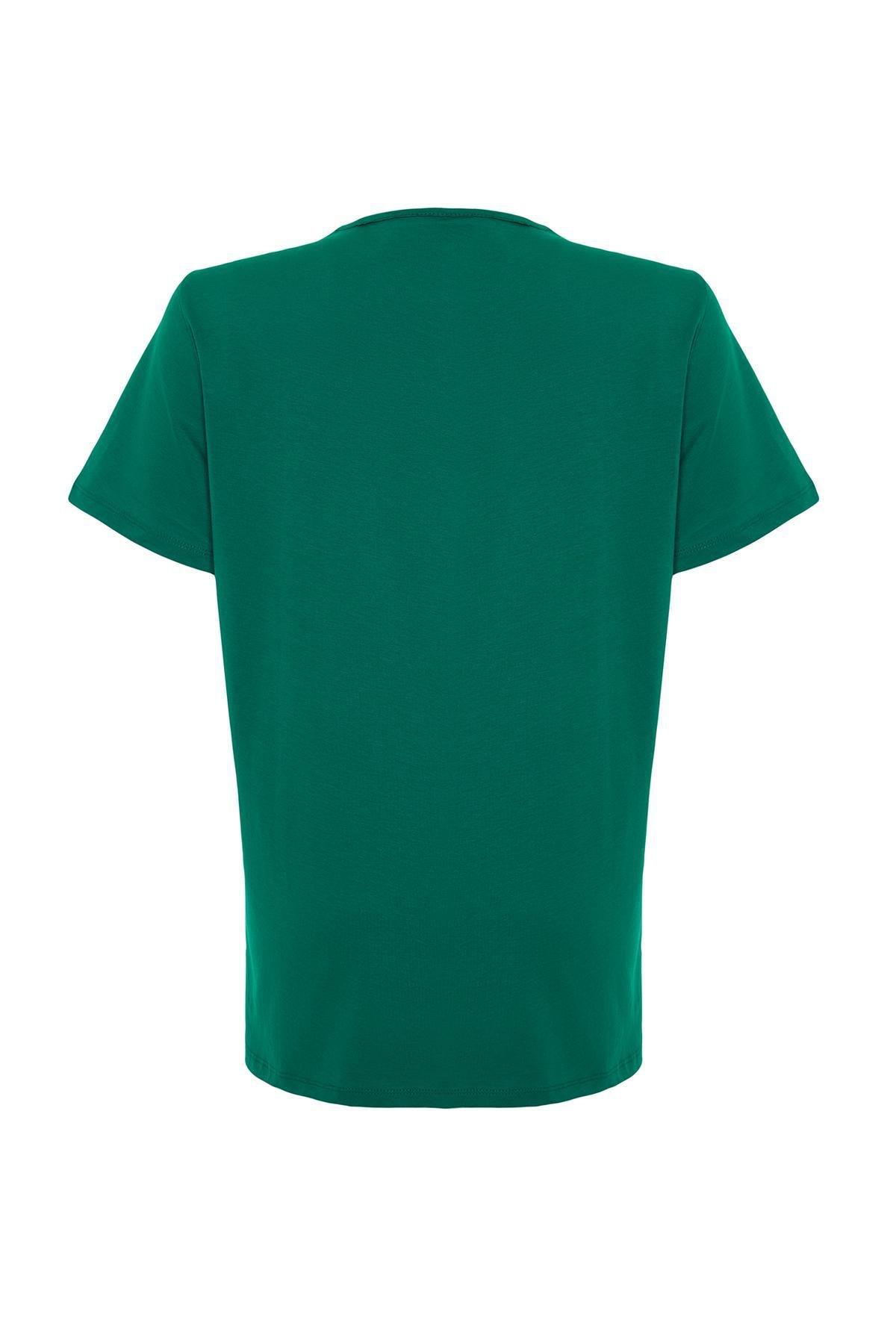 Green V-Neck Knitted T-Shirt, , large image number 6