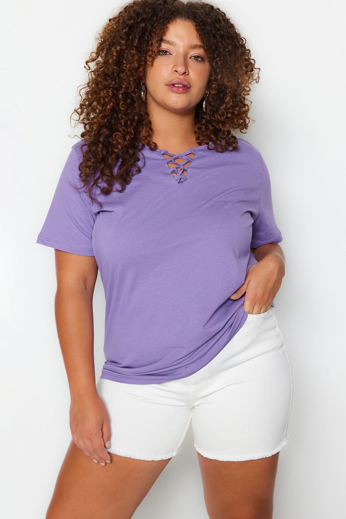 Purple Crew Neck Plus Size T-Shirt, , large image number 0
