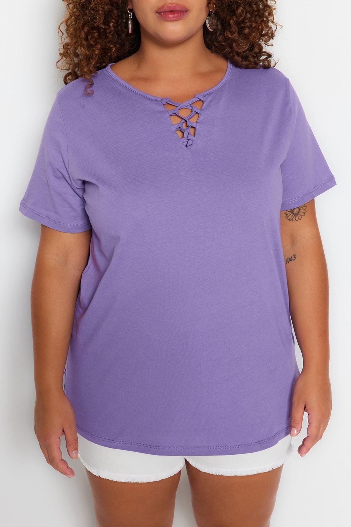 Purple Crew Neck Plus Size T-Shirt, , large image number 2