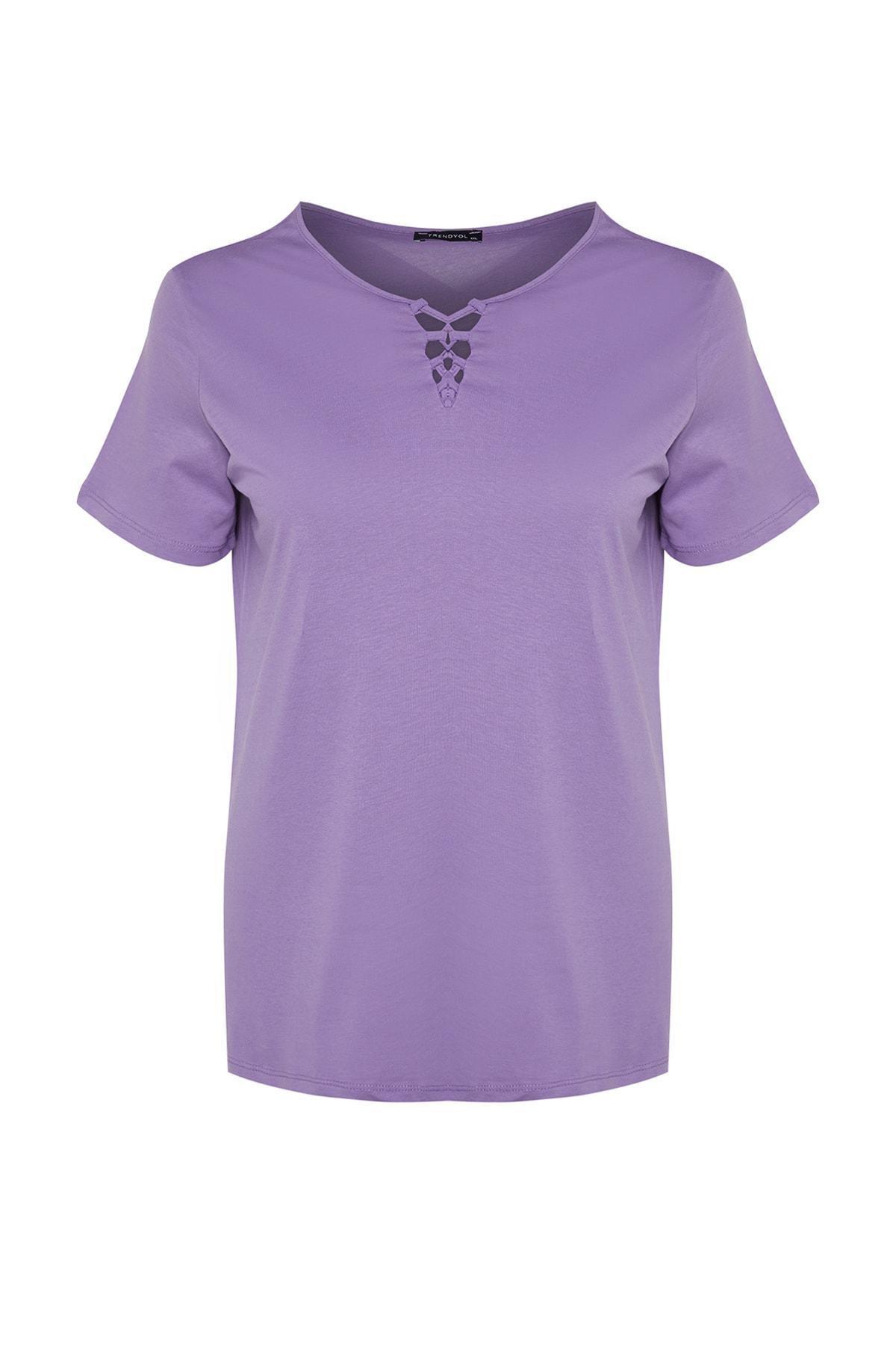 Purple Crew Neck Plus Size T-Shirt, , large image number 4