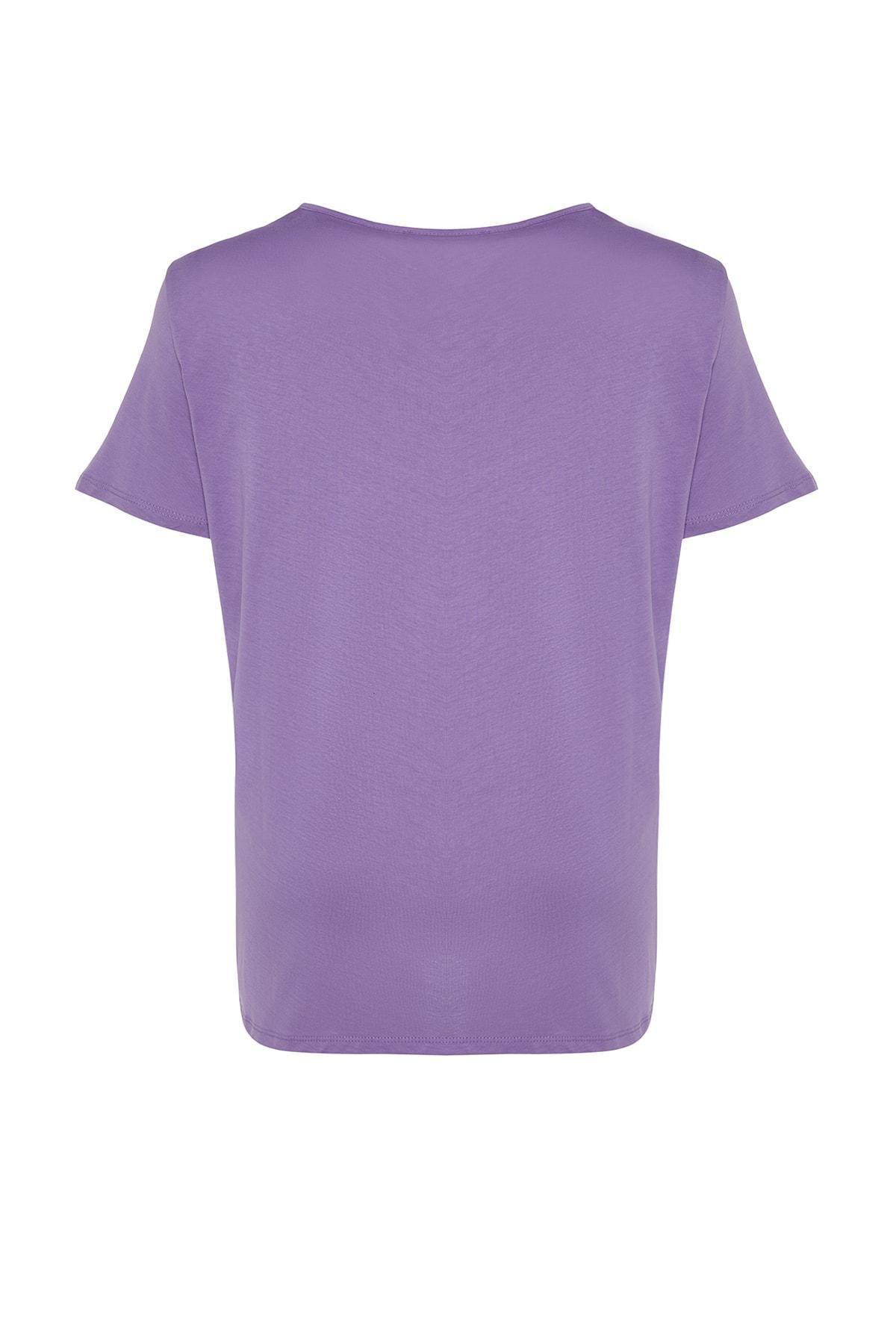 Purple Crew Neck Plus Size T-Shirt, , large image number 6