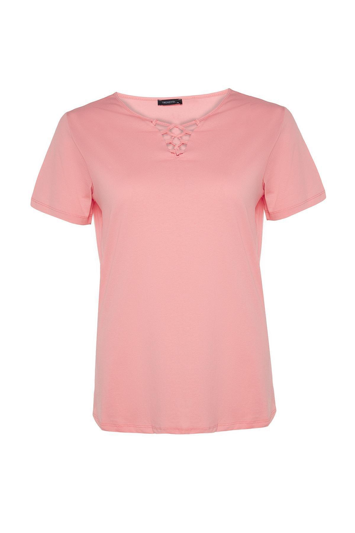 Pink V-Neck Plus Size T-Shirt, , large image number 9