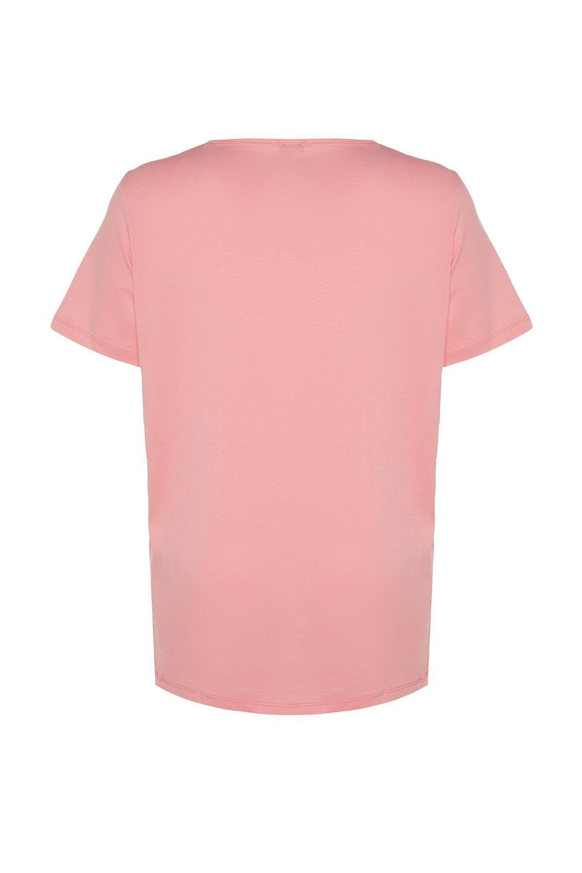 Pink V-Neck Plus Size T-Shirt, , large image number 11