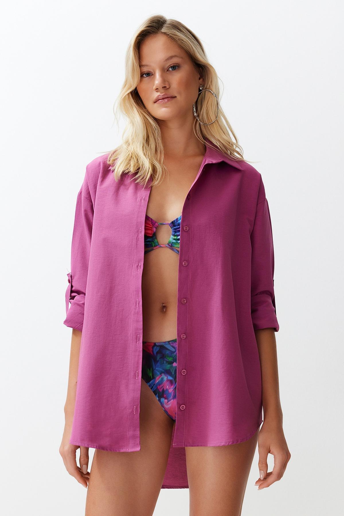 Purple Relaxed Long Sleeve Shirt, C101_6095, large image number 1